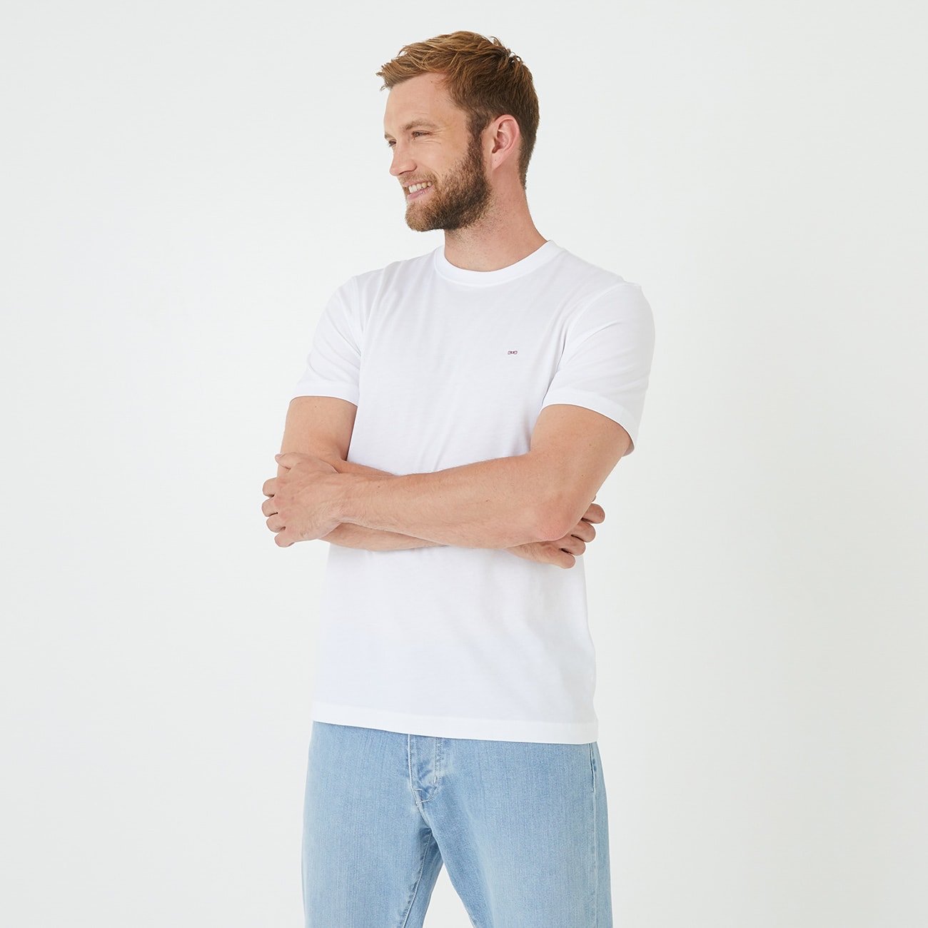 T-shirt blanc en coton Pima détail logo brodé