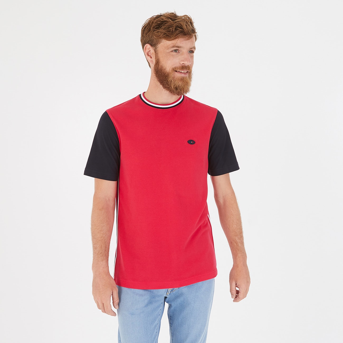 T-shirt color-block en coton piqué rouge